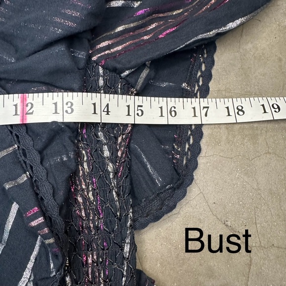 Farm Rio Lurex Stripes Mini Dress One Shoulder Statement Sleeve Sz Med - Picture 10 of 13